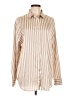 Fred David Stripes Tan Long Sleeve Blouse Size L - photo 1