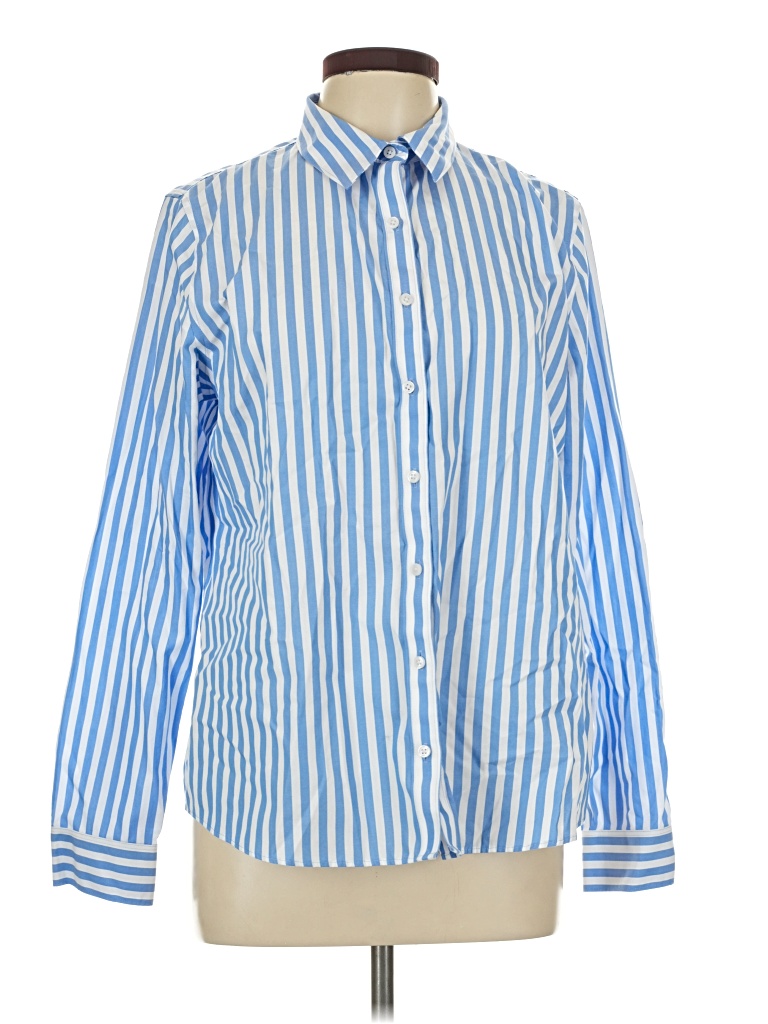 Pre-owned Lands' End Long Sleeve Button Down Shirt In Blue