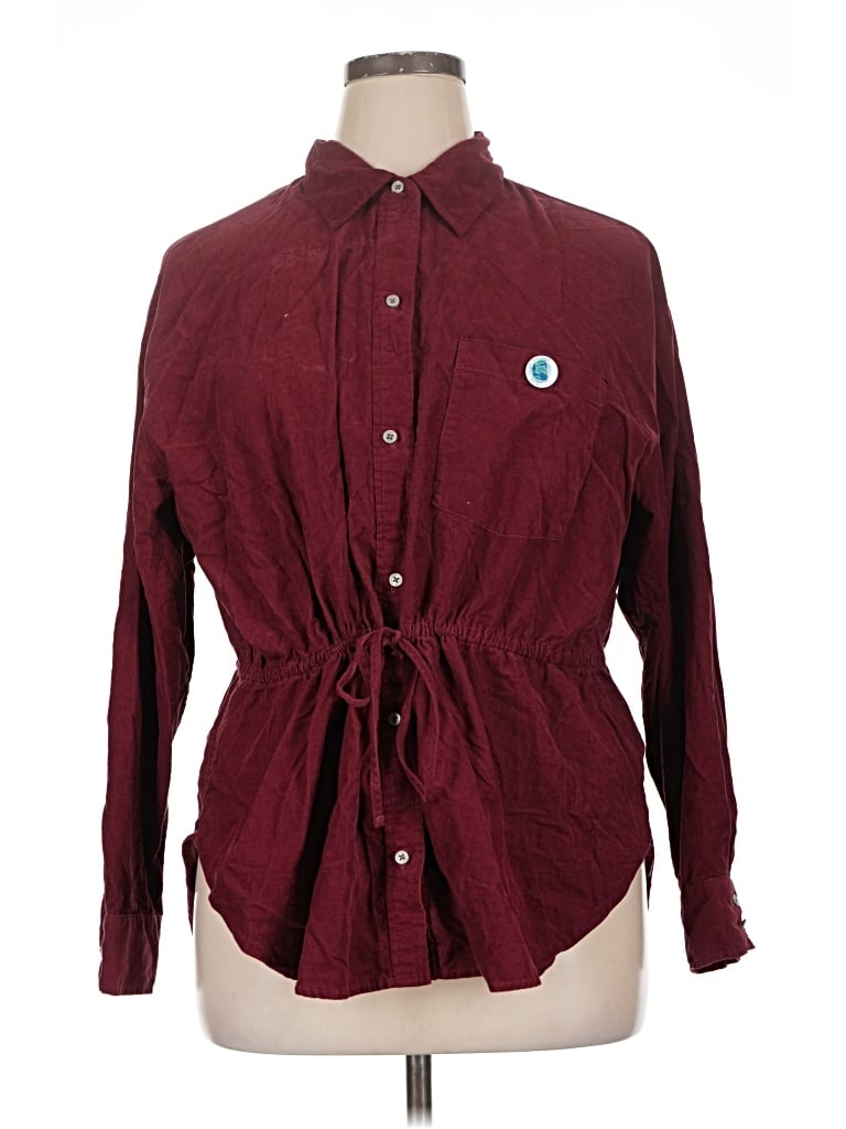 Pre-owned Time And Tru Long Sleeve Button Down Shirt In Burgundy