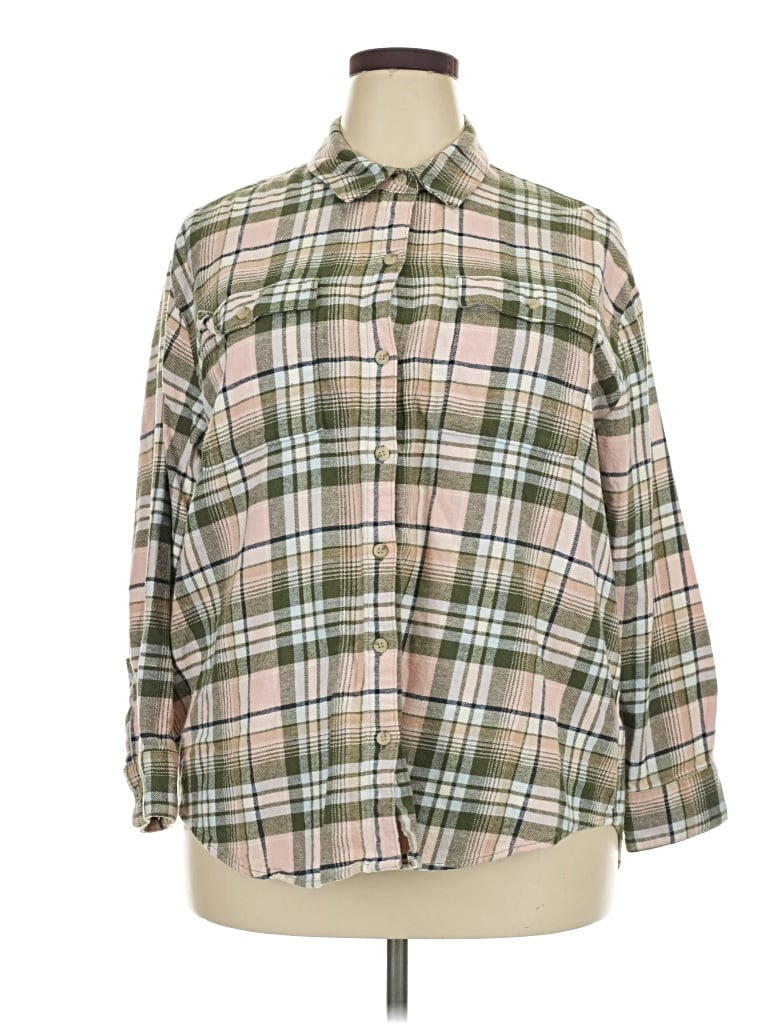 Pre-owned Old Navy 3/4 Sleeve Button Down Shirt In Green