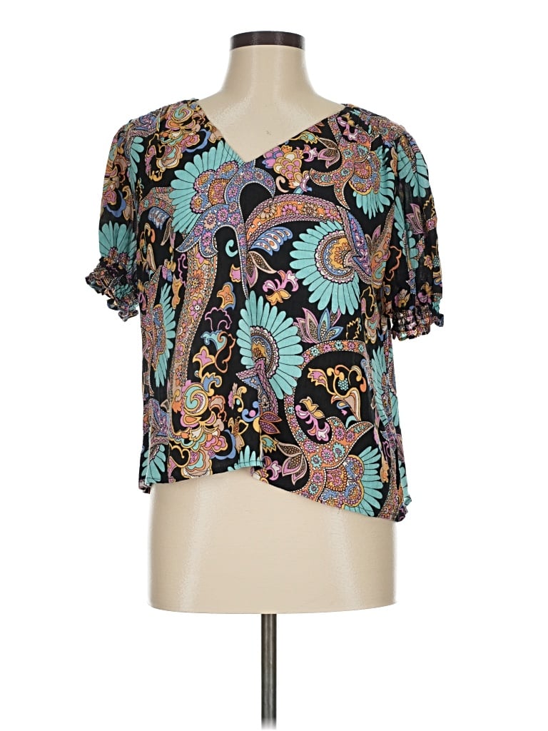 Pre-owned Haute Hippie Short Sleeve Blouse In Teal