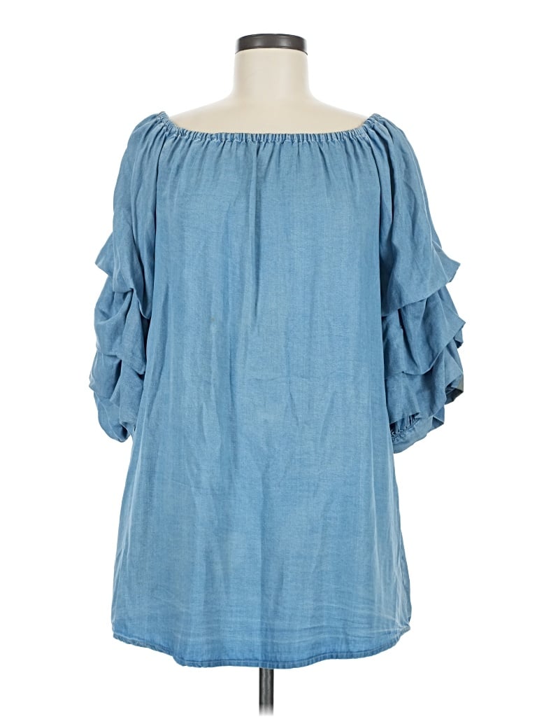 Pre-owned Zara 3/4 Sleeve Blouse In Blue