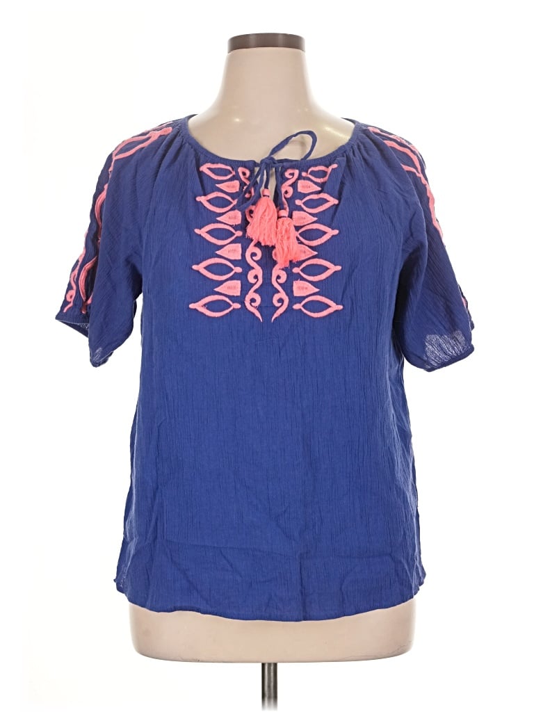 Pre-owned Talbots Short Sleeve Blouse In Blue