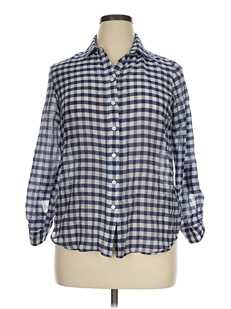 Pre-owned Coldwater Creek 3/4 Sleeve Button Down Shirt In Blue