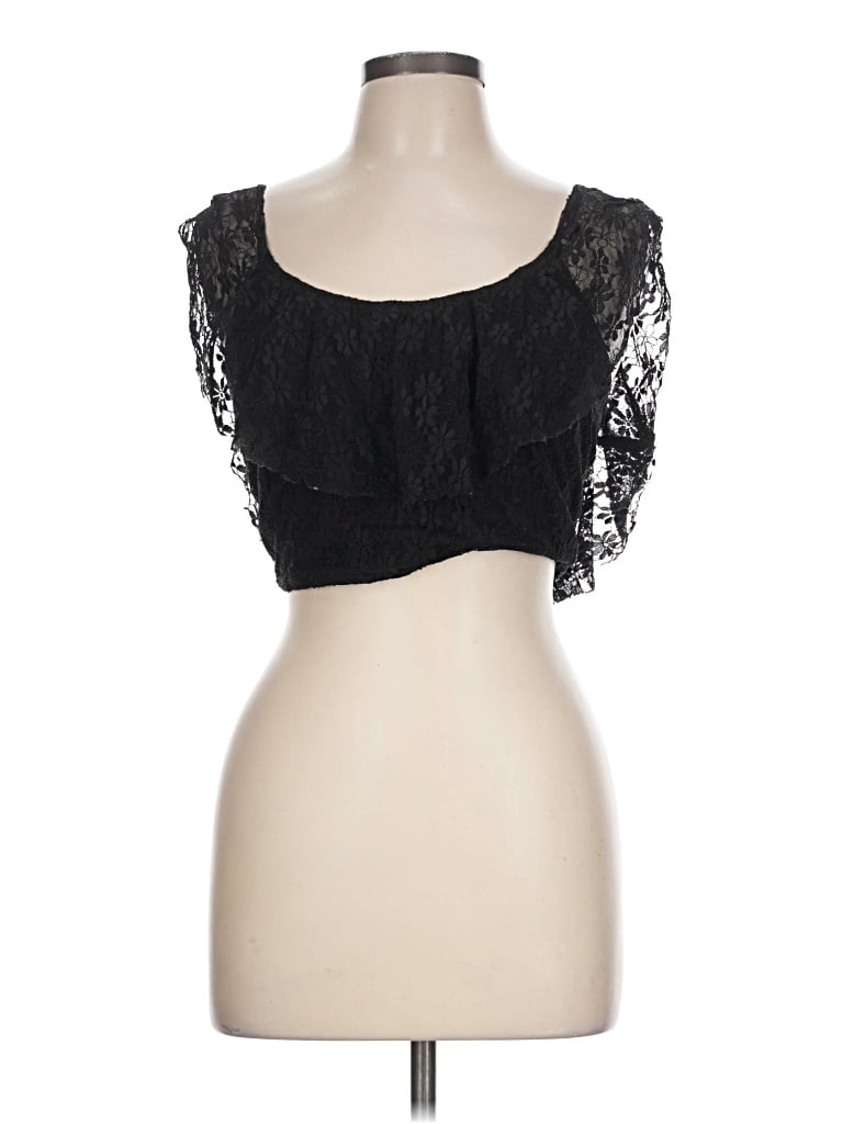 Pre-owned En Creme Short Sleeve Top Black Sweetheart Neckline Tops