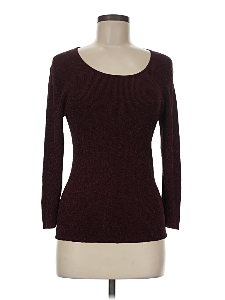 Pre-owned Coldwater Creek Long Sleeve Top Burgundy Scoop Neck Tops