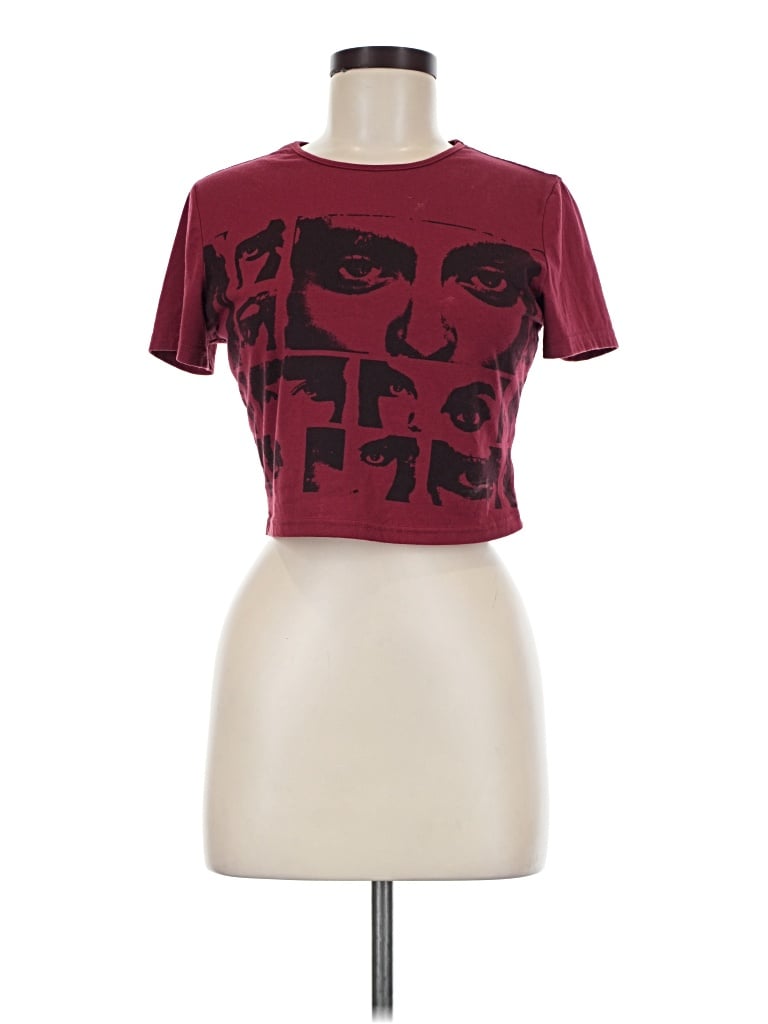 Pre-owned Shein Short Sleeve T-shirt In Burgundy