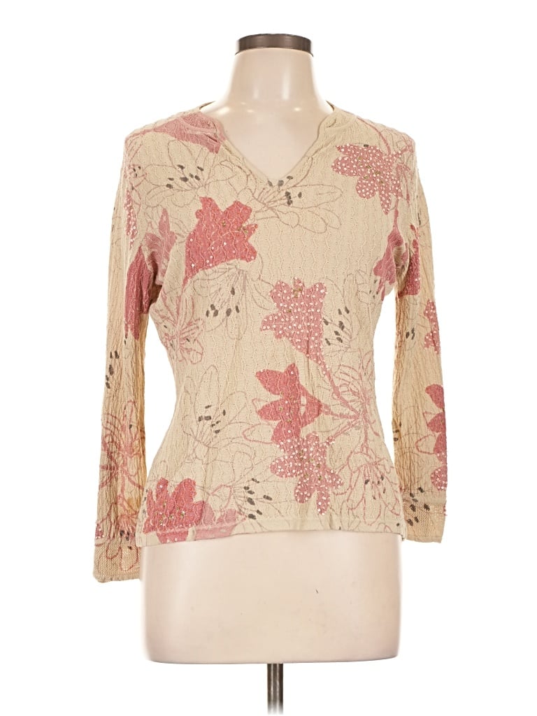 Pre-owned Sigrid Olsen 3/4 Sleeve T-shirt In Tan