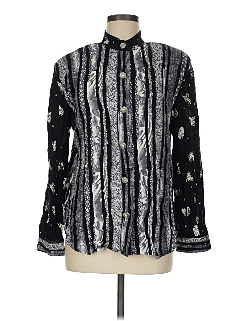 Pre-owned Ali Miles Long Sleeve Blouse In Silver