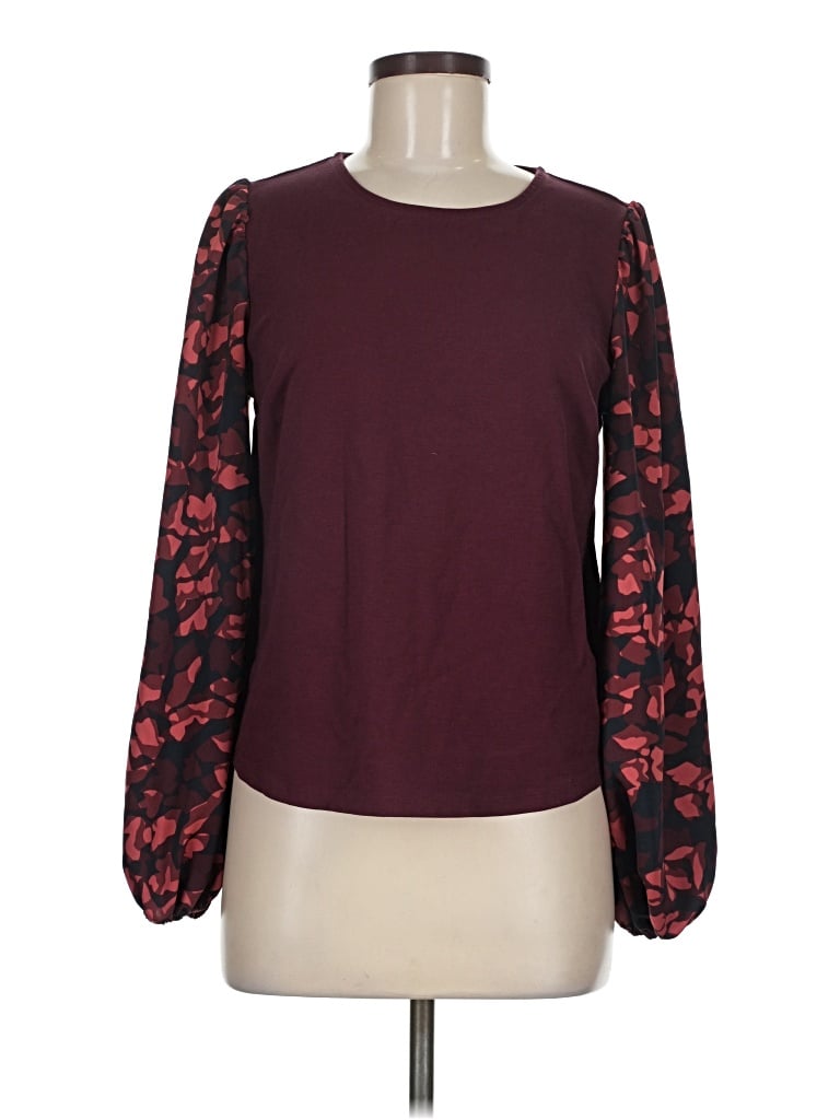 Pre-owned Nine West Long Sleeve Blouse In Burgundy
