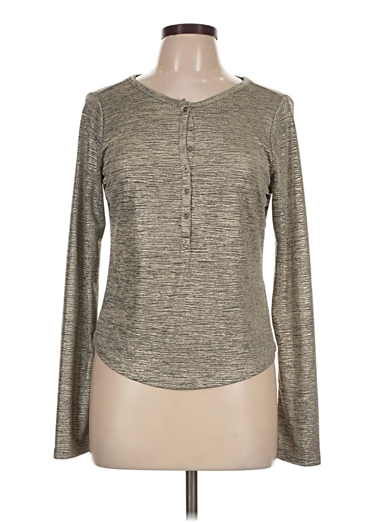 Pre-owned Pilcro Long Sleeve Top Gray Keyhole Neckline Tops