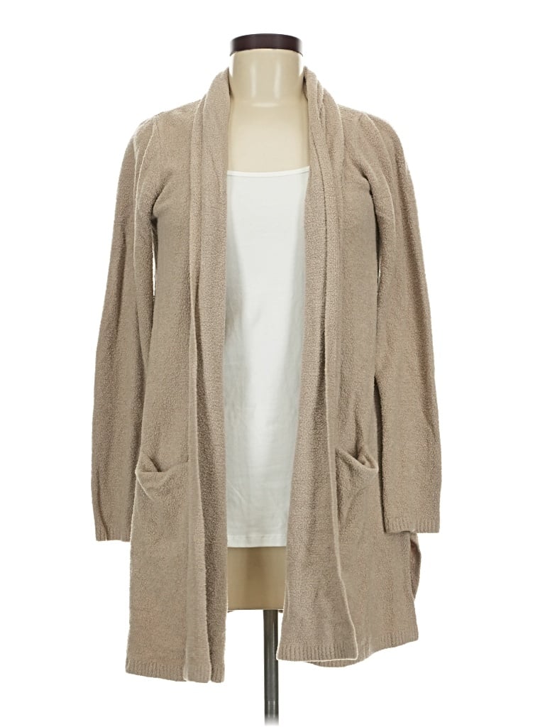 Pre-owned Barefoot Dreams Cozychic Lite Cardigan Sweater In Tan