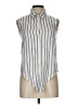Japna 100% Viscose Stripes Silver Sleeveless Button-Down Shirt Size L - photo 1