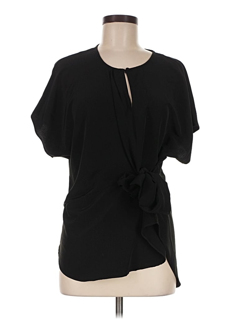 Pre-owned H By Halston Short Sleeve Blouse In Black