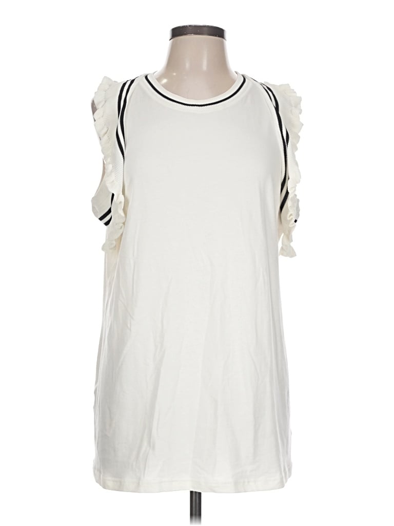 Pre-owned Cabi Short Sleeve Top Ivory Cold Shoulder Neckline Tops