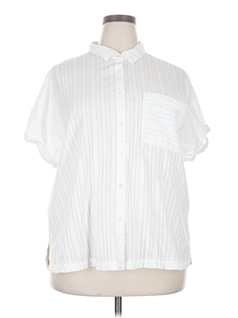 Pre-owned A.n.a. A New Approach Short Sleeve Blouse In White