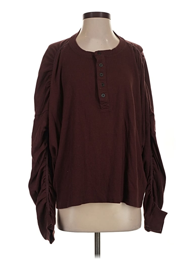 Pre-owned Fp Movement Long Sleeve Blouse In Burgundy