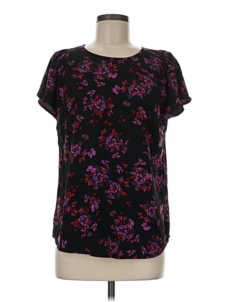 Pre-owned Cece Short Sleeve Blouse In Black