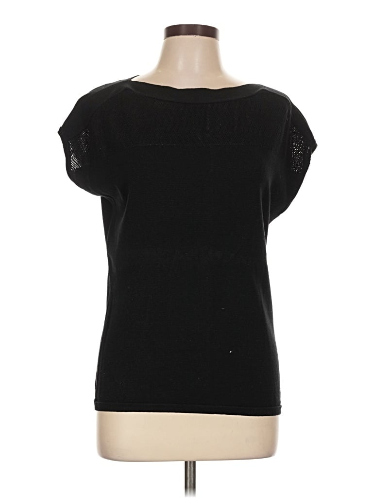 Pre-owned Coldwater Creek Short Sleeve Top Black Boatneck Tops