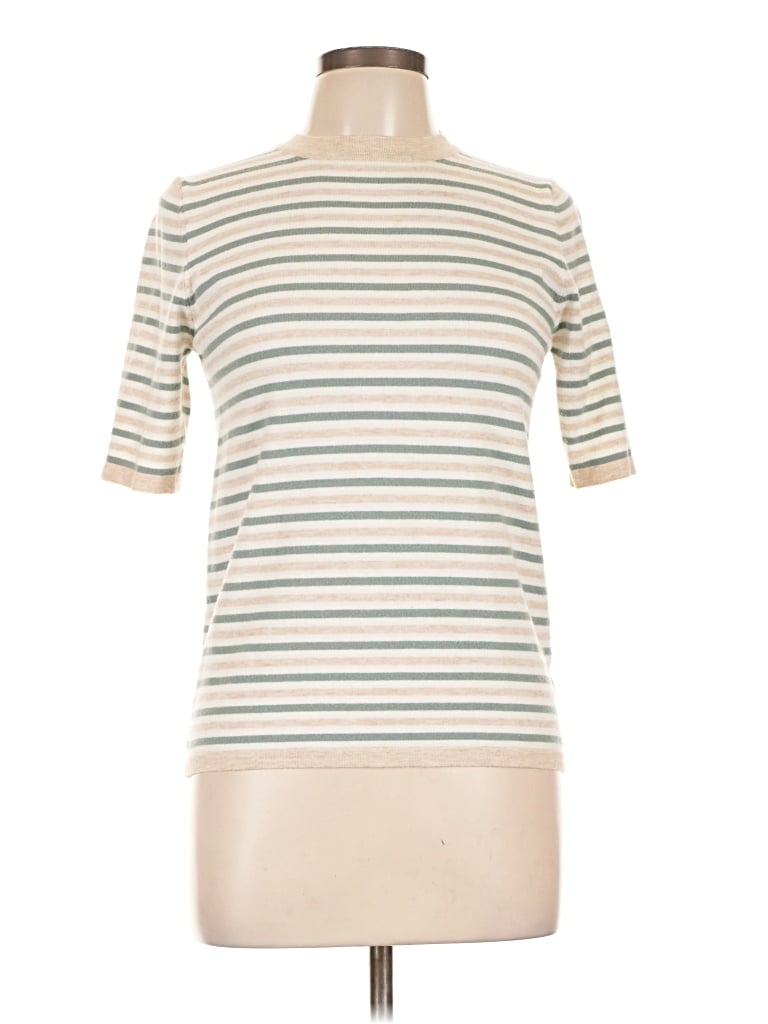 Pre-owned Polagram Short Sleeve Top Ivory Mock Neckline Tops