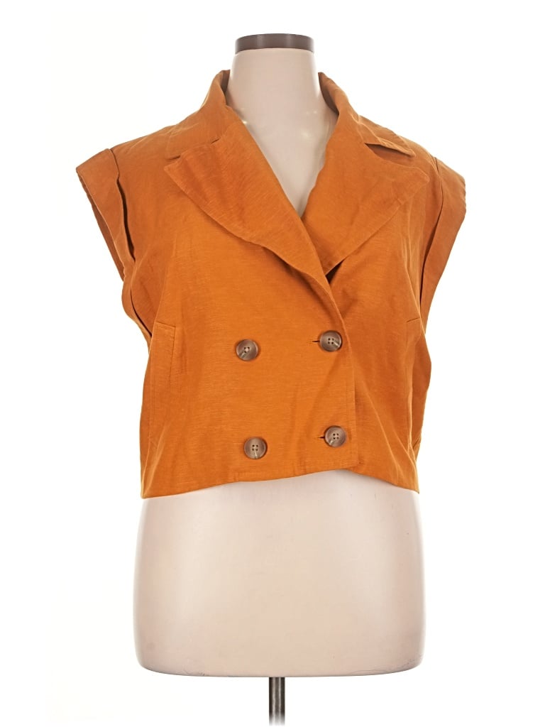 Pre-owned Worthington Sleeveless Button Down Shirt In Orange