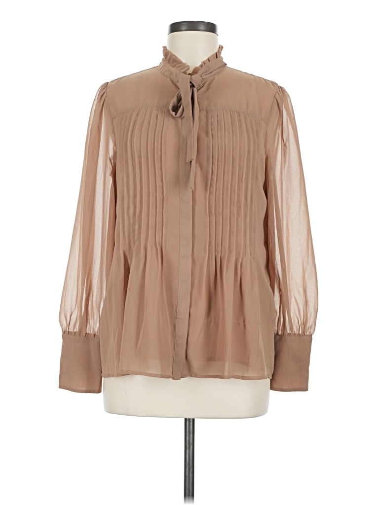 Pre-owned Ann Taylor Long Sleeve Blouse In Tan