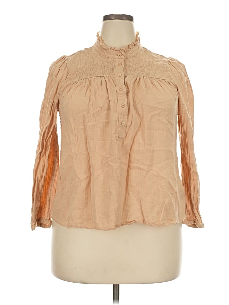 Pre-owned Jcrew 3/4 Sleeve Blouse In Tan