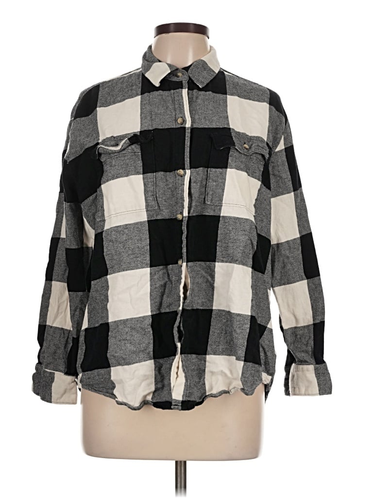 Pre-owned Old Navy 3/4 Sleeve Button Down Shirt In Black
