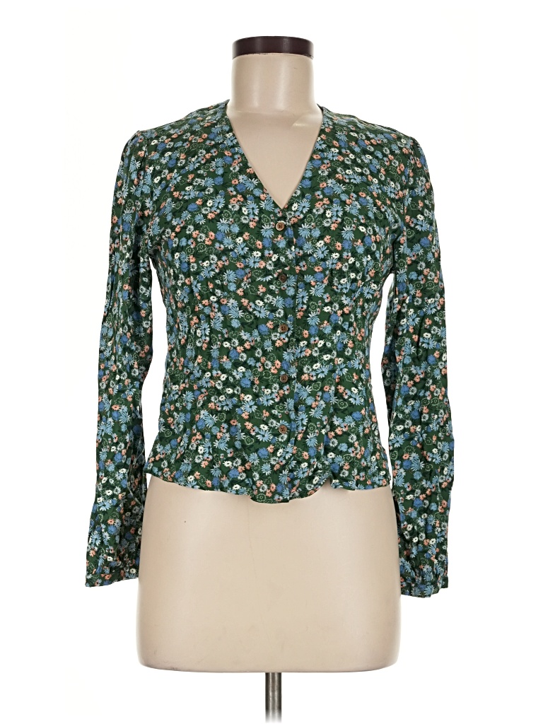 Pre-owned Uniqlo Long Sleeve Blouse In Teal