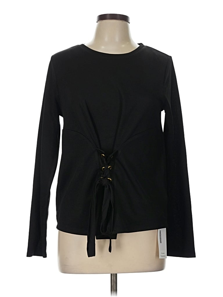 Pre-owned Harve Benard Long Sleeve Top Black Crew Neck Tops