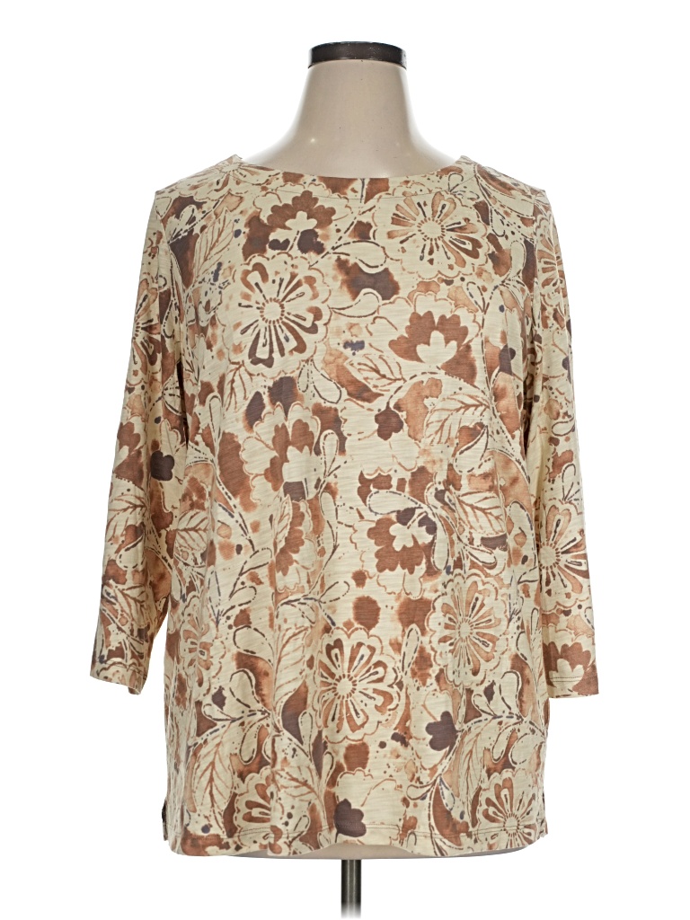 Pre-owned Belle By Kim Gravel 3/4 Sleeve Blouse In Tan