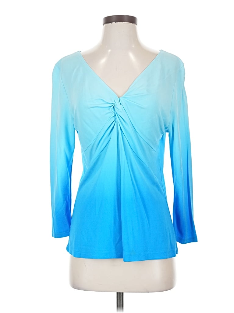 Pre-owned Valerie Stevens 3/4 Sleeve Top Blue Sweetheart Neckline Tops