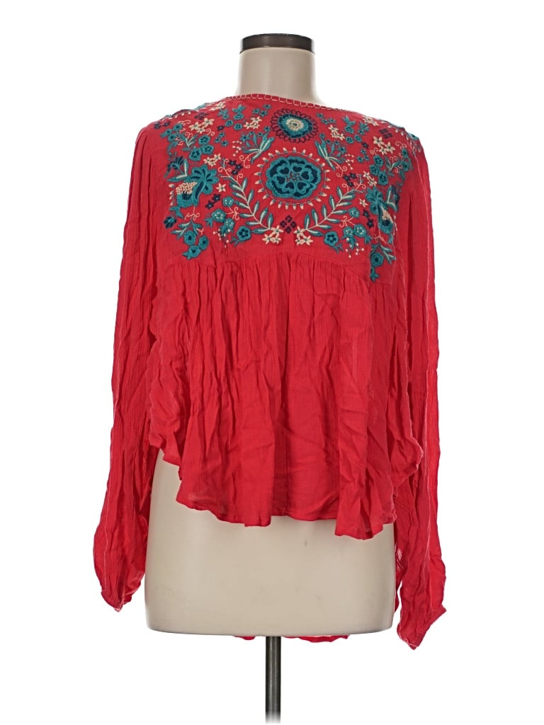 Altar'd State Long Sleeve Blouse: Red Tops - Size Medium