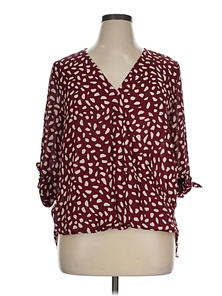 Pre-owned West Kei 3/4 Sleeve Blouse In Burgundy
