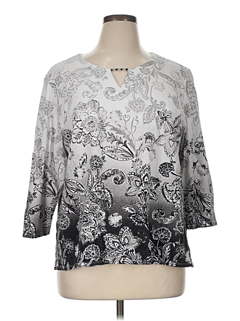 Pre-owned Alfred Dunner 3/4 Sleeve T-shirt In Silver