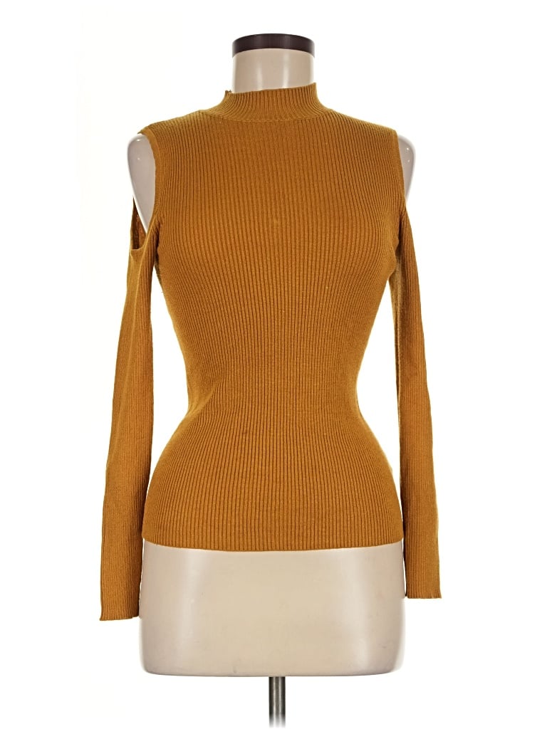 Pre-owned Ambiance Apparel Long Sleeve Top Gold Turtleneck Tops