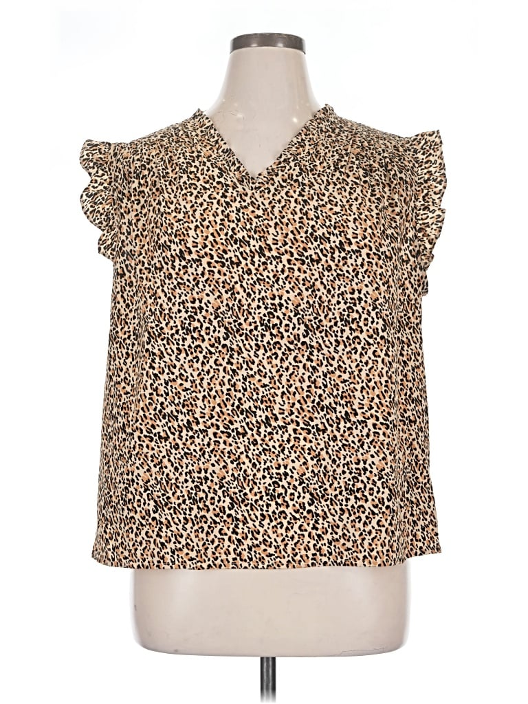 Pre-owned On 34th Short Sleeve Blouse In Tan