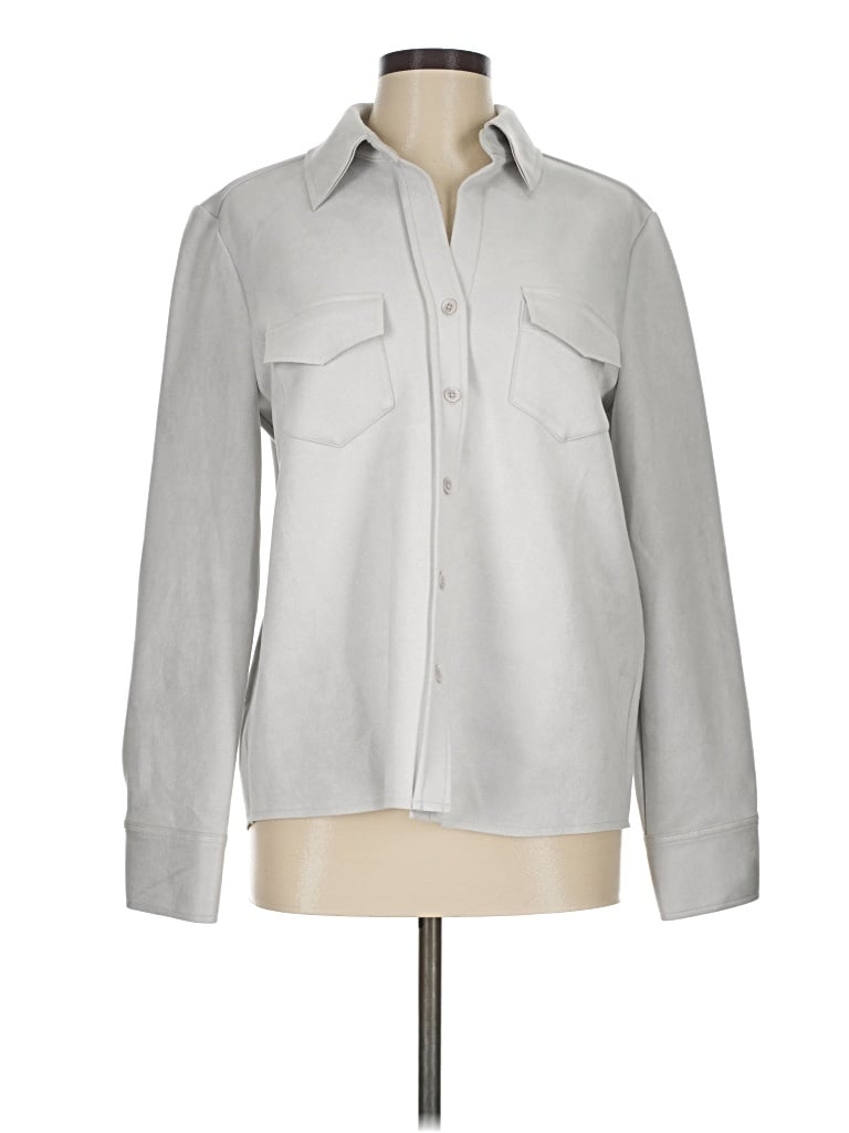 Pre-owned Karen Kane Long Sleeve Blouse In Silver