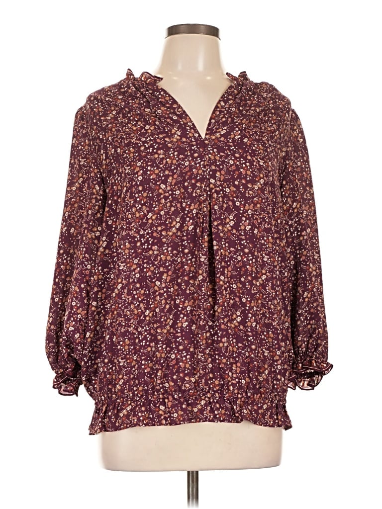 Pre-owned Max Studio 3/4 Sleeve Blouse In Burgundy