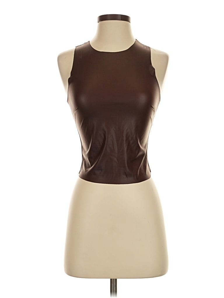 Pre-owned Just Polly Sleeveless Top Brown Halter Neckline Tops