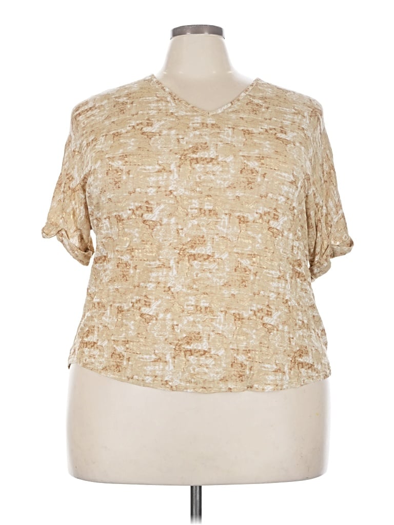 Pre-owned Cato Short Sleeve Blouse In Tan