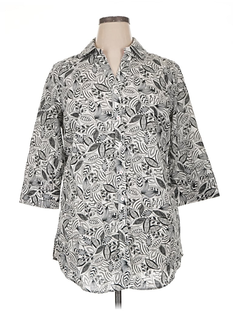 Pre-owned Foxcroft 3/4 Sleeve Button Down Shirt In Silver