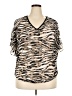 Lavish 100% Polyester Animal Print Brown Short Sleeve Blouse Size XXL (estimated) - photo 1