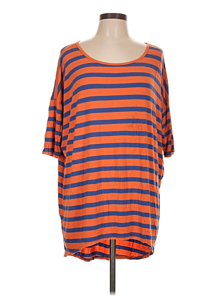 Pre-owned Lularoe Short Sleeve Top Orange Stripes Pattern Boatneck Tops