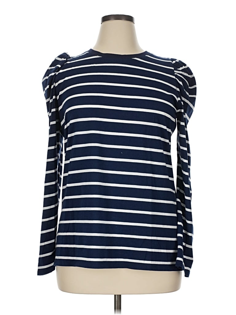 Pre-owned Crown & Ivy Long Sleeve Top Blue Boatneck Tops