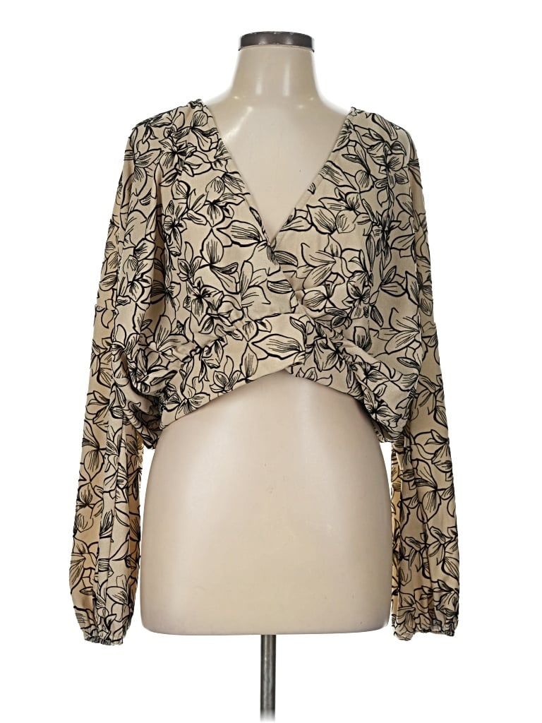 Pre-owned Willow & Root 3/4 Sleeve Blouse In Tan