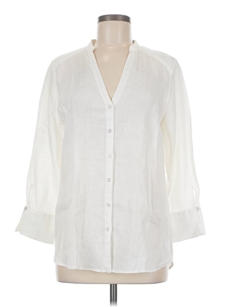 Pre-owned Zara Basic 3/4 Sleeve Button Down Shirt In Ivory