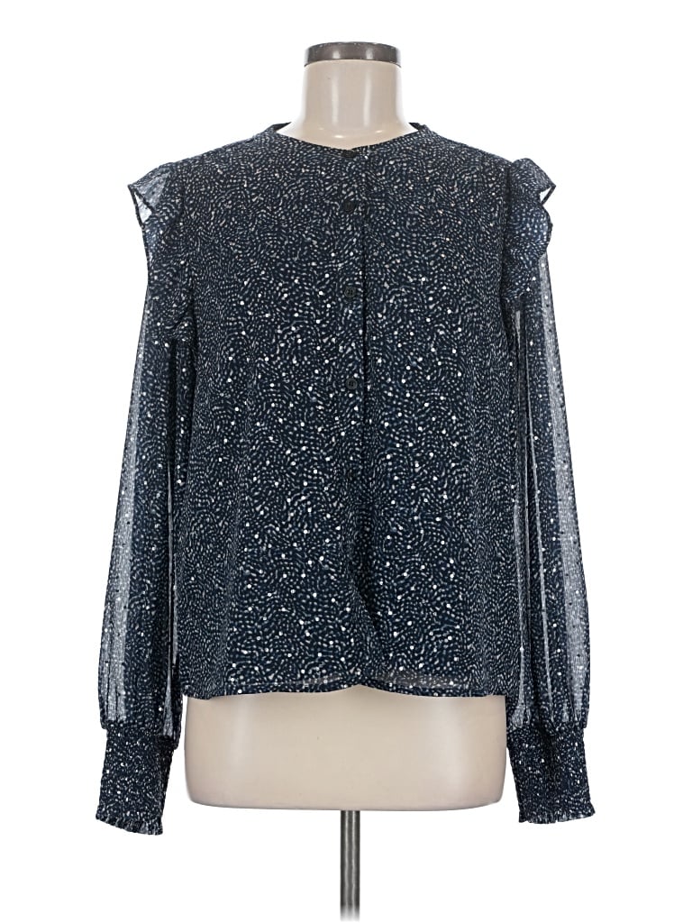 Pre-owned Evereve Long Sleeve Blouse In Blue