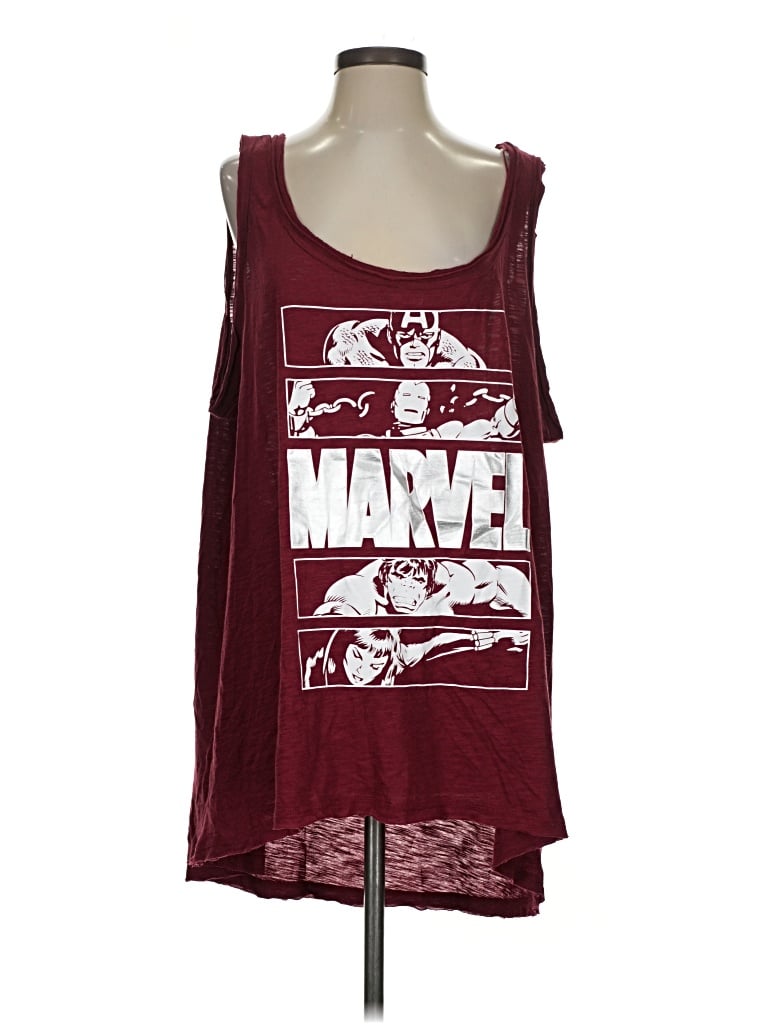 Pre-owned Marvel Tank Top Burgundy Strapless Neckline Tops