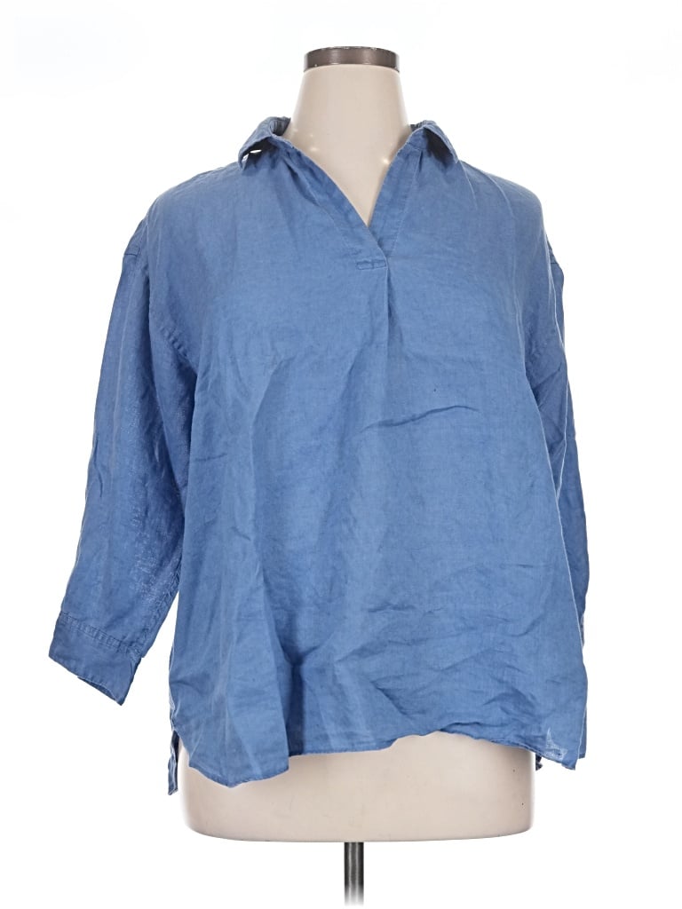 Pre-owned Uniqlo 3/4 Sleeve Button Down Shirt In Blue